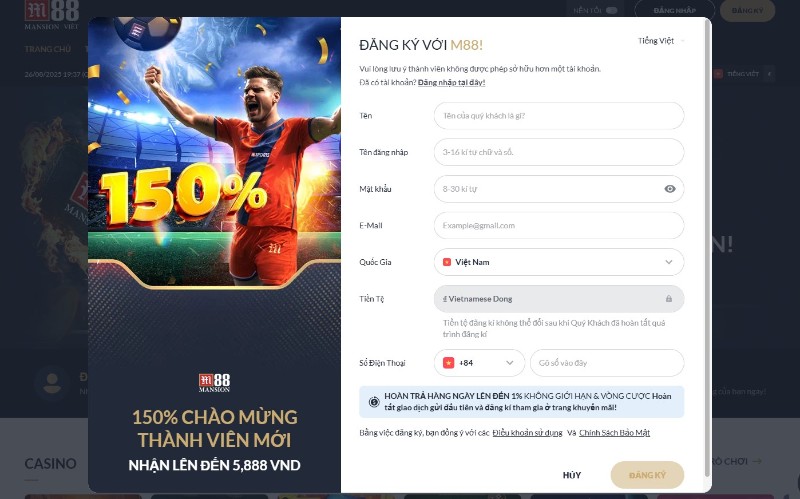 đăng ký M88
